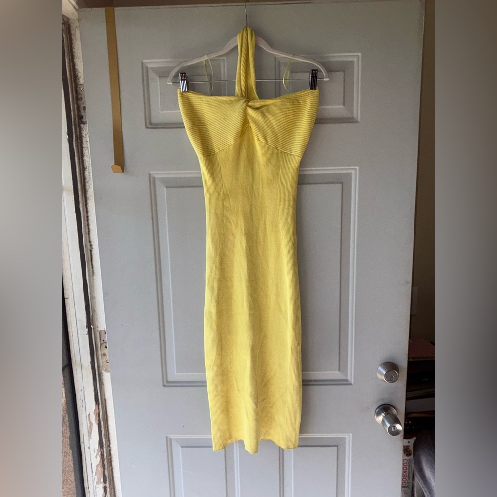 House of Harlow 1960 yellow gold ribbed one-shoulder dress size S